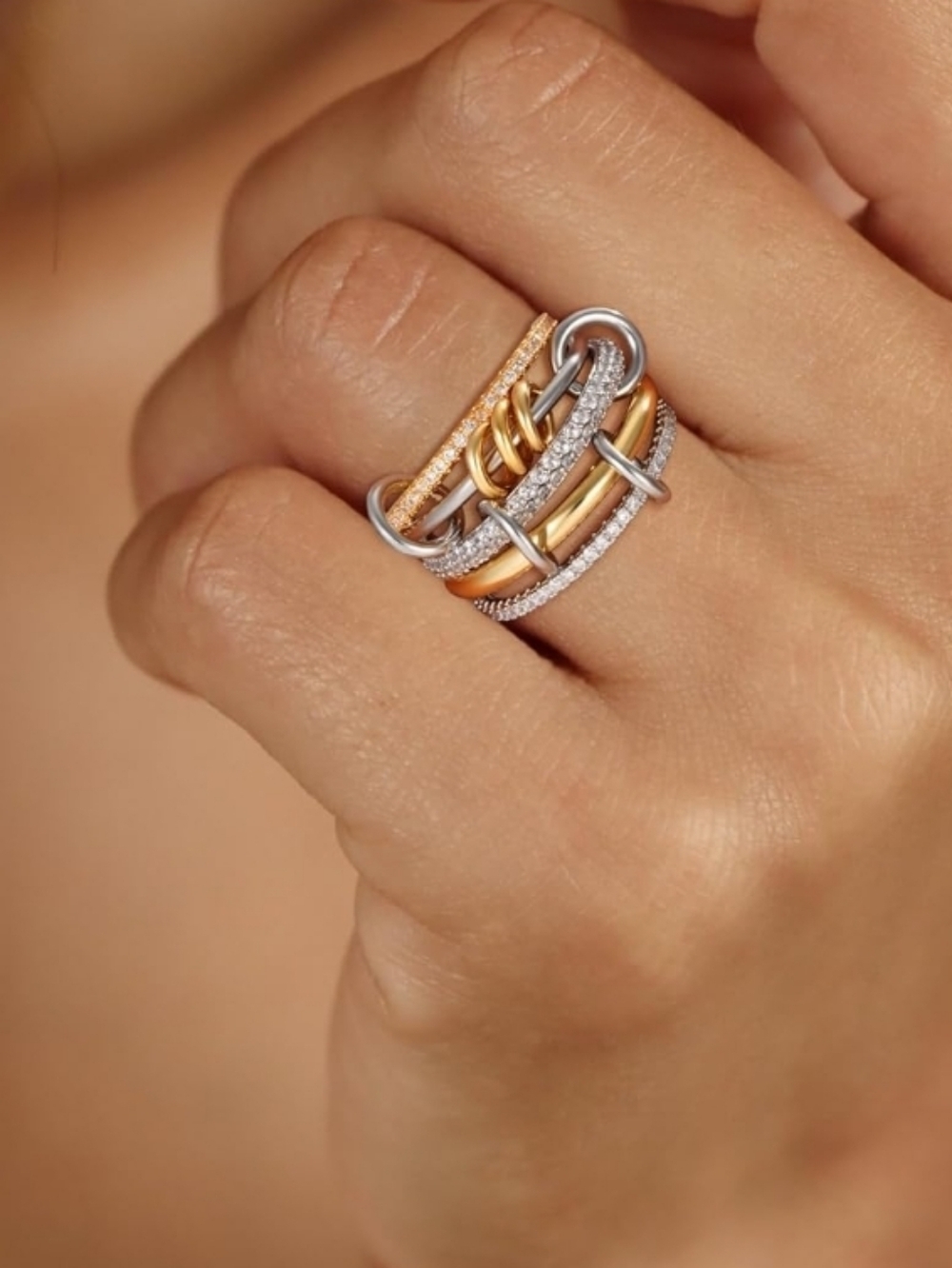 Gold & Silver Multi-Band Crystal Stackable Rings - Picture 5 of 6
